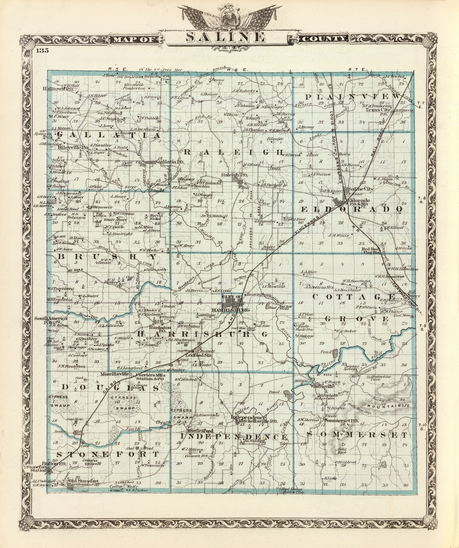 Vintage Map of Saline County, Illinois 1876