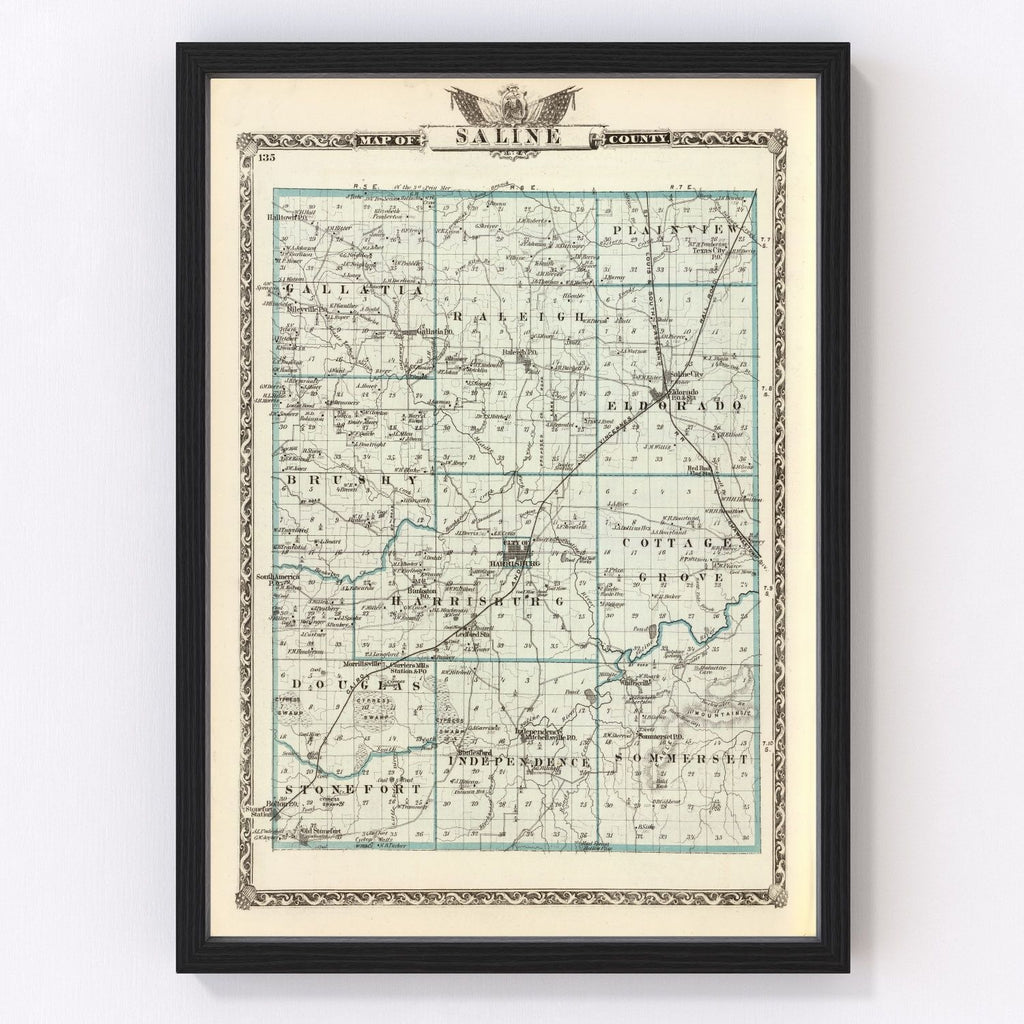 Vintage Map of Saline County, Illinois 1876