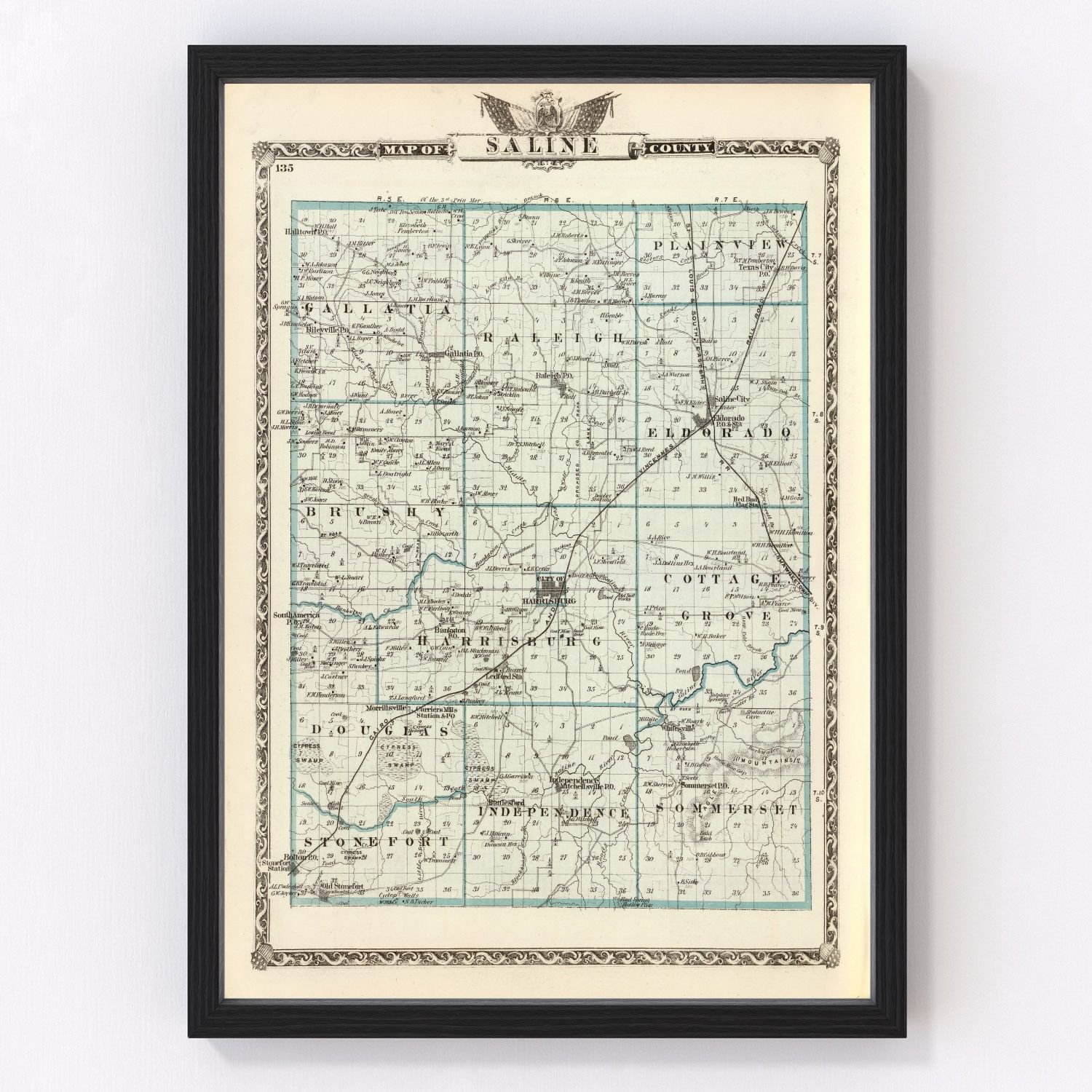 Vintage Map of Saline County, Illinois 1876