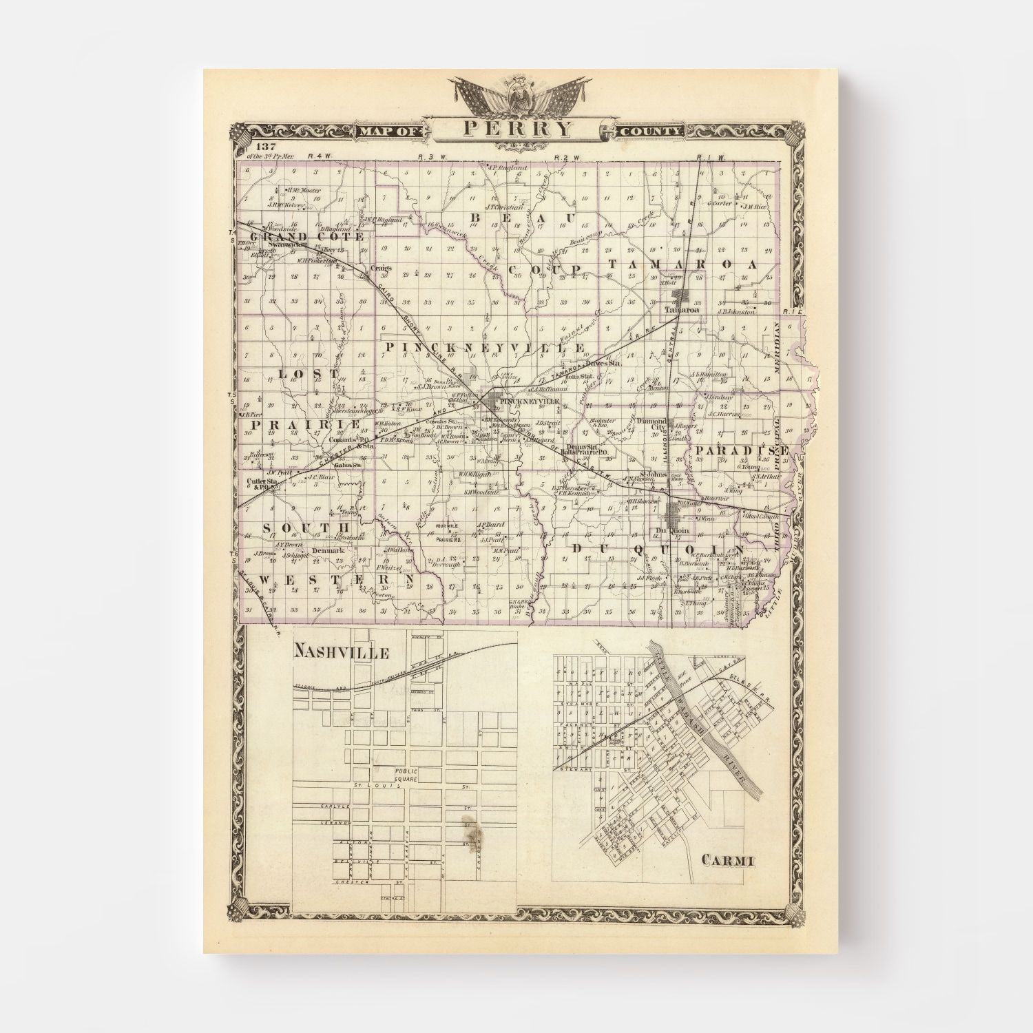 Vintage Map of Perry County, Illinois 1876