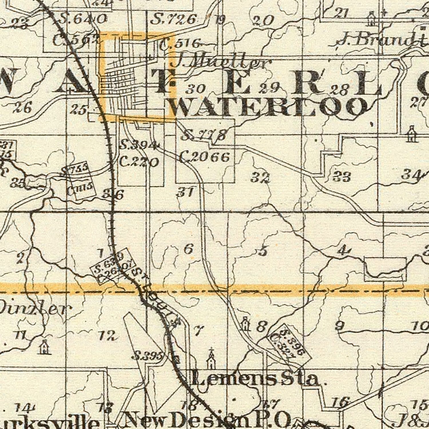 Vintage Map of Monroe County, Illinois 1876