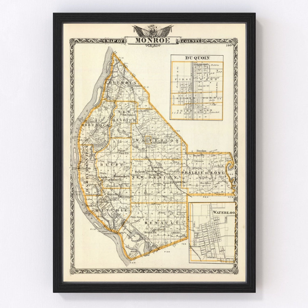 Vintage Map of Monroe County, Illinois 1876