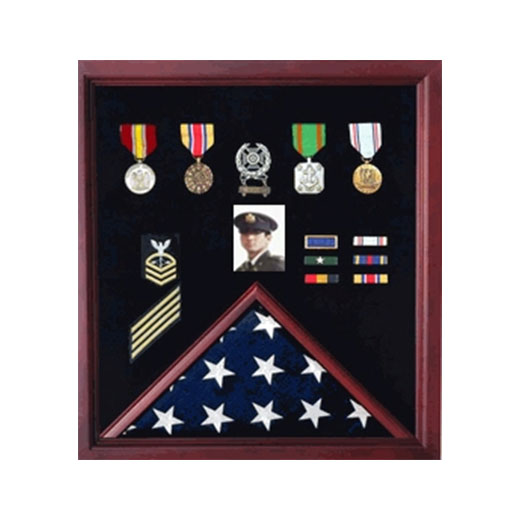 Flag Display Case Combination For Medals and Photos - Fit 5' x 9.5' Flag.