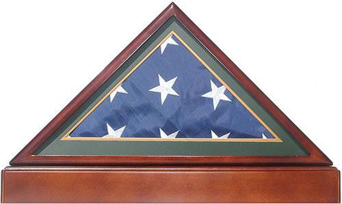 Burial/Funeral Flag Display Case Frame with Pedestal Stand - Green Mat