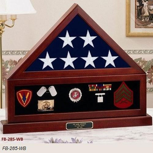 Combination Flag Display Case Shadow Box, Flag medal pedestal-Size 5'x9.5' flag