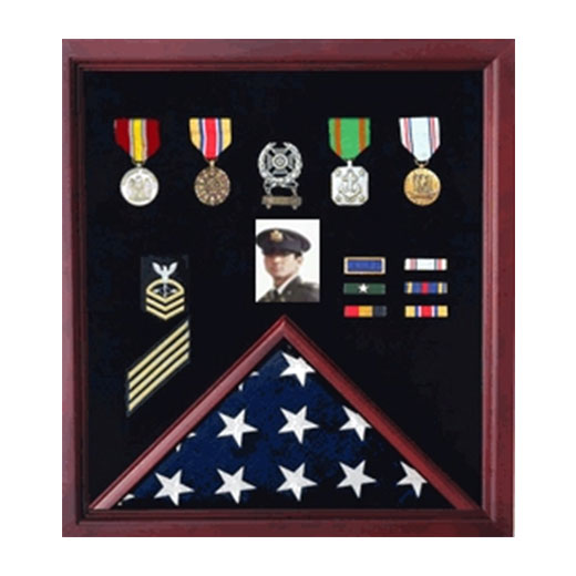 Flag Photo and Badge Display Case - Oak.