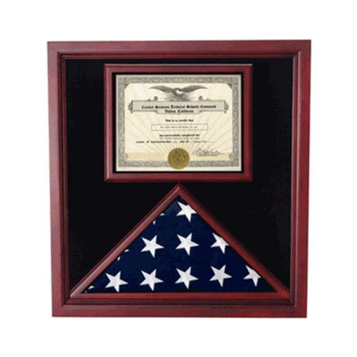 Flag and Certificate Case, Flag Display Cases With Certificate - Black Felt Material.