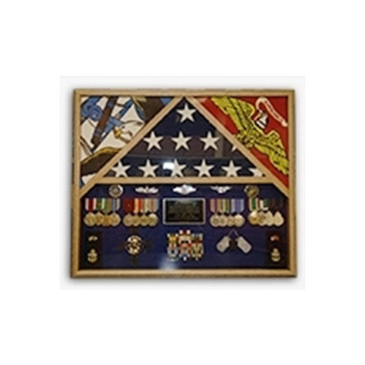 3 Flags Military Shadow Box, flag case for 3 flags - Black-Red-Blue-Green -Felt Color.