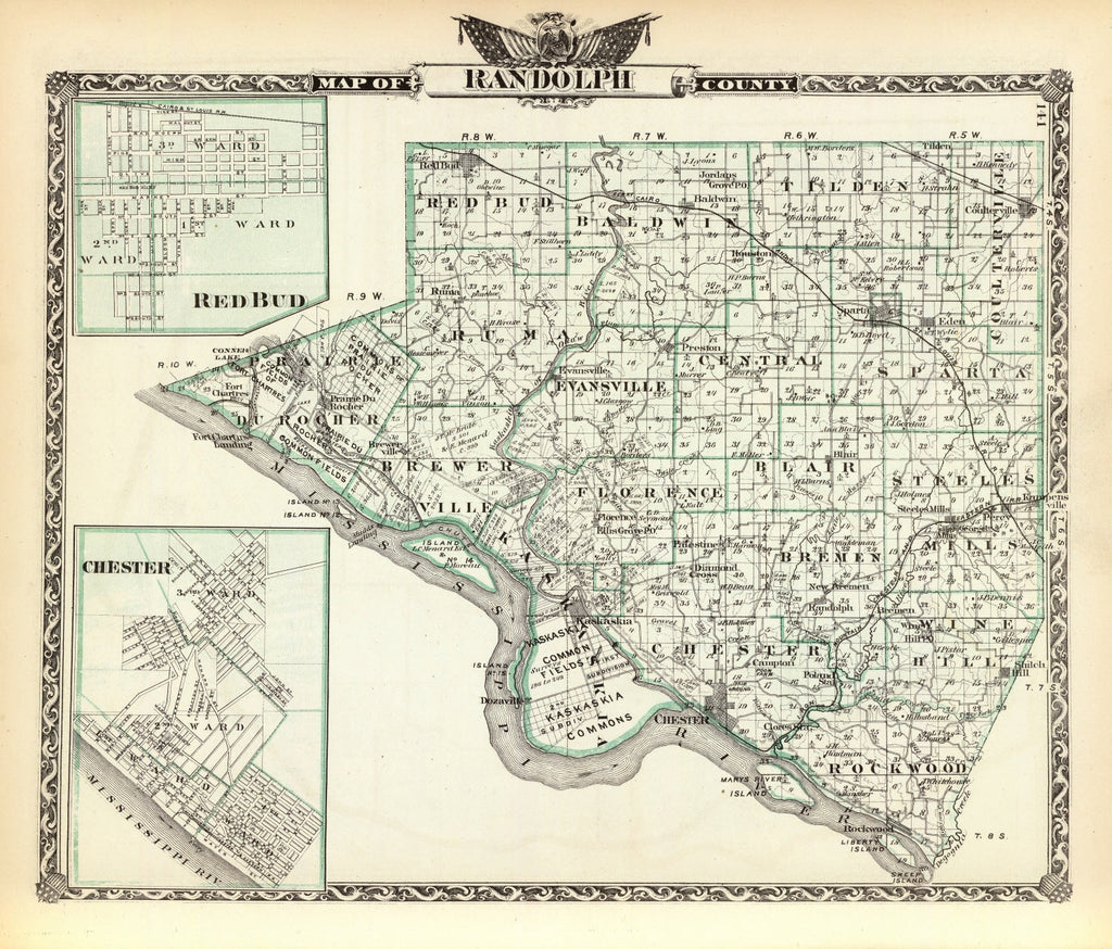 Vintage Map of Randolph County, Illinois 1876