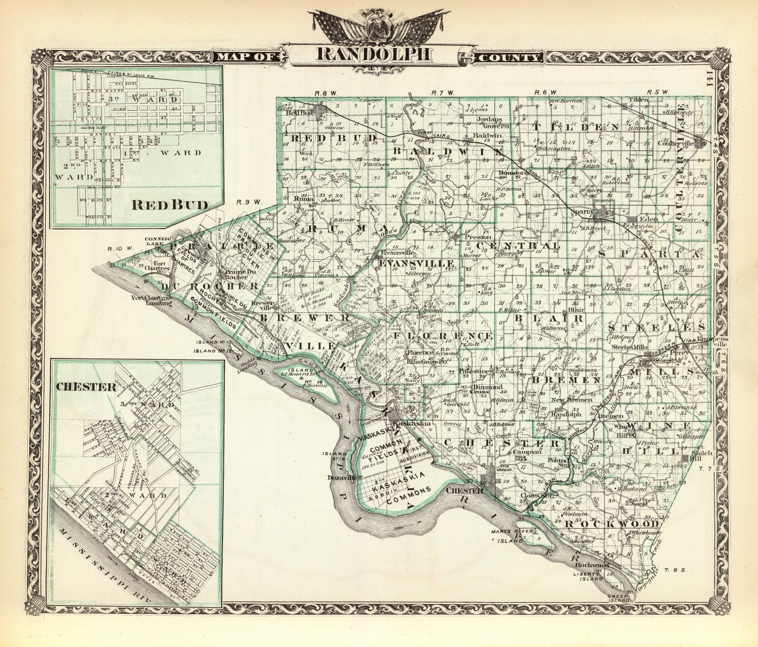Vintage Map of Randolph County, Illinois 1876