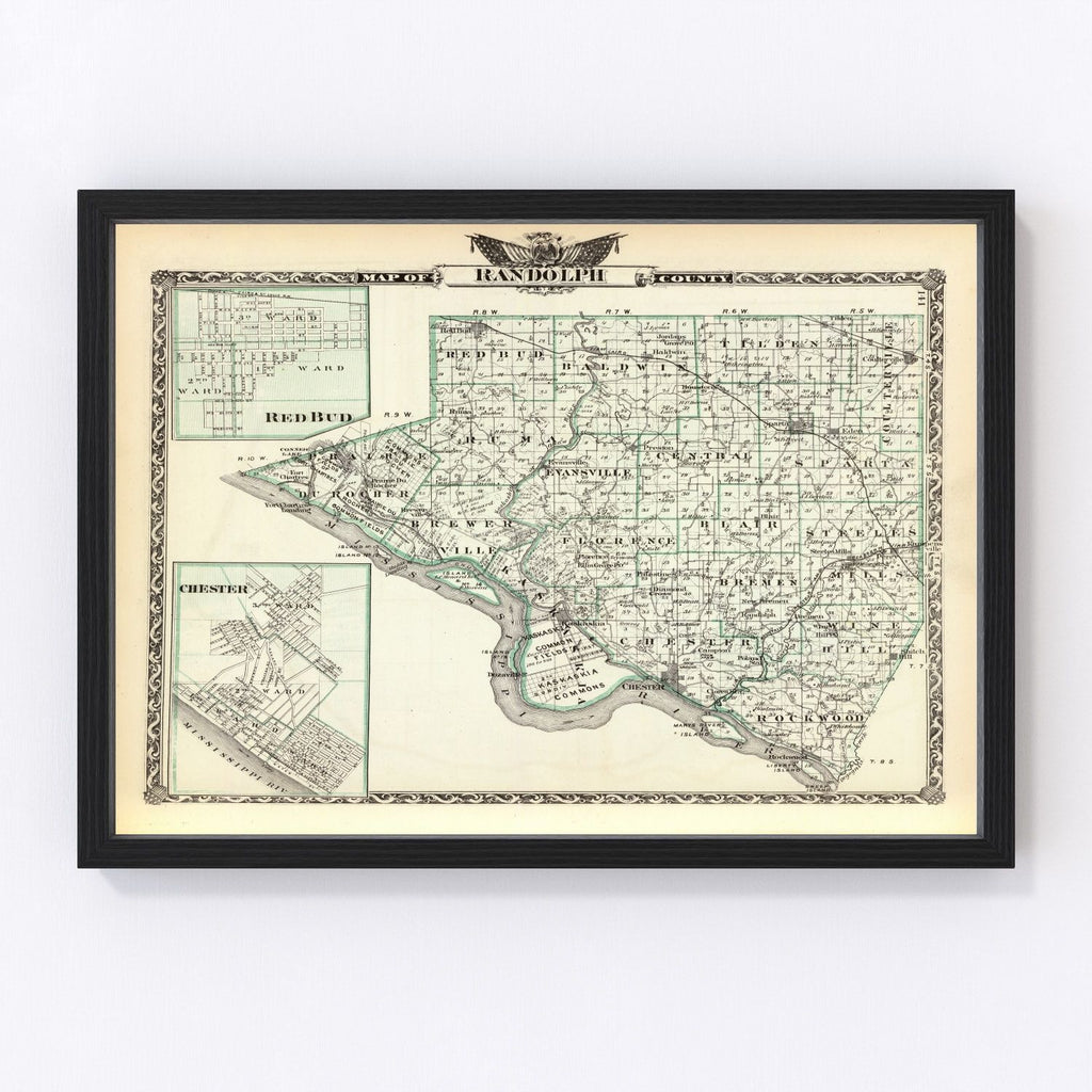 Vintage Map of Randolph County, Illinois 1876