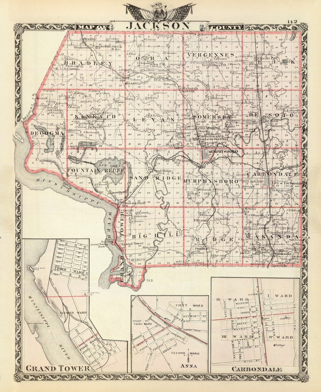 Vintage Map of Jackson County, Illinois 1876