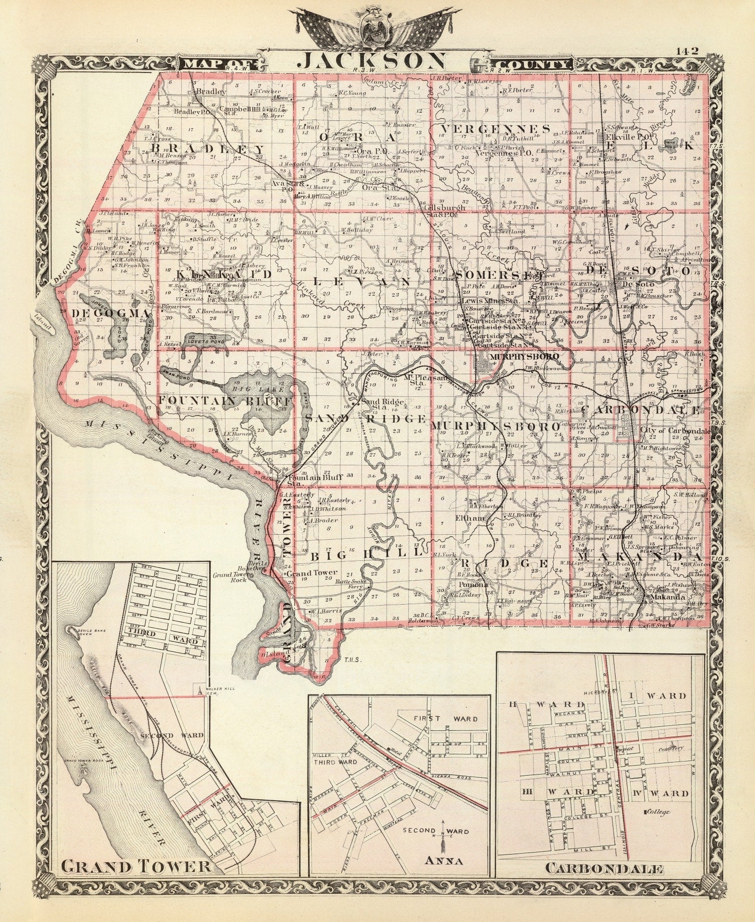 Vintage Map of Jackson County, Illinois 1876