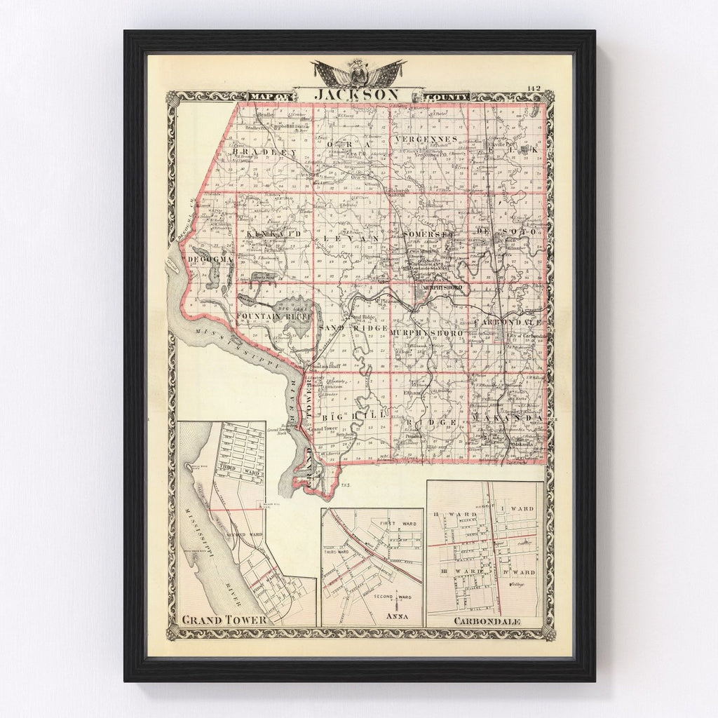 Vintage Map of Jackson County, Illinois 1876