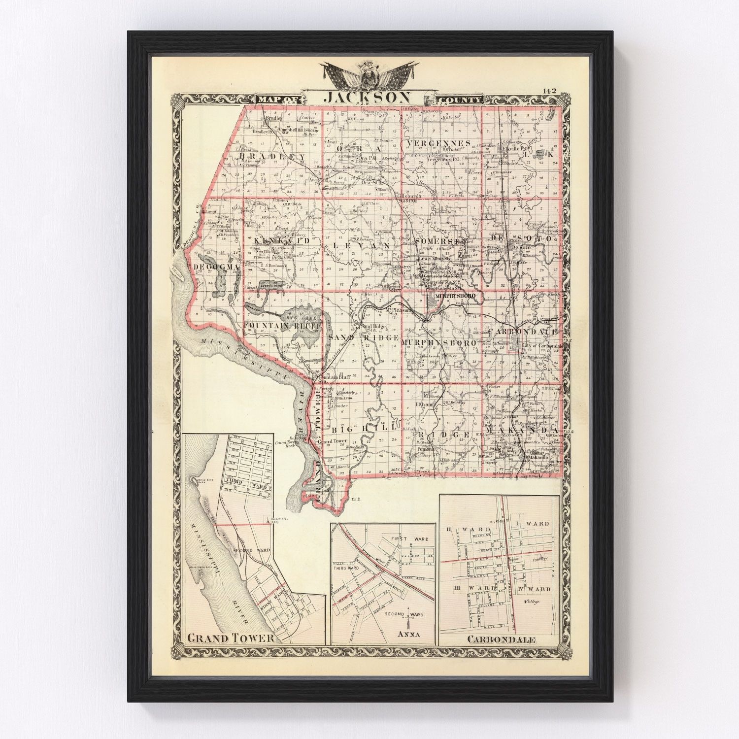 Vintage Map of Jackson County, Illinois 1876