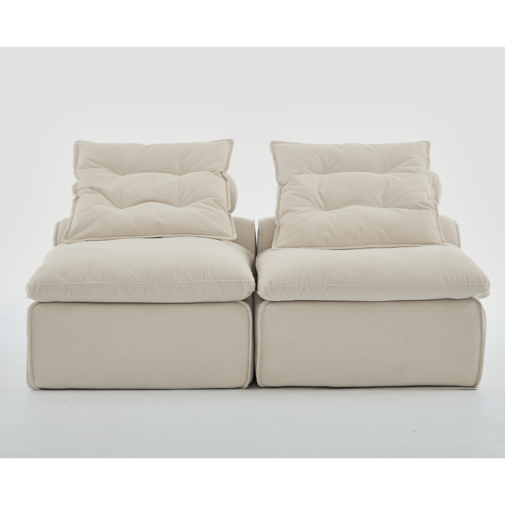 [NEW ARRIVED] [VIDEO PROVIDED]Modular Sofa,No Armrests,At will DIY,Soft Corduroy Fabric,Neck Pillow-Back Lounge Sofa Chair,Reading Nook, or Apartment Living, Lumbar Pillow,2 Seats,Upholstered,Beige