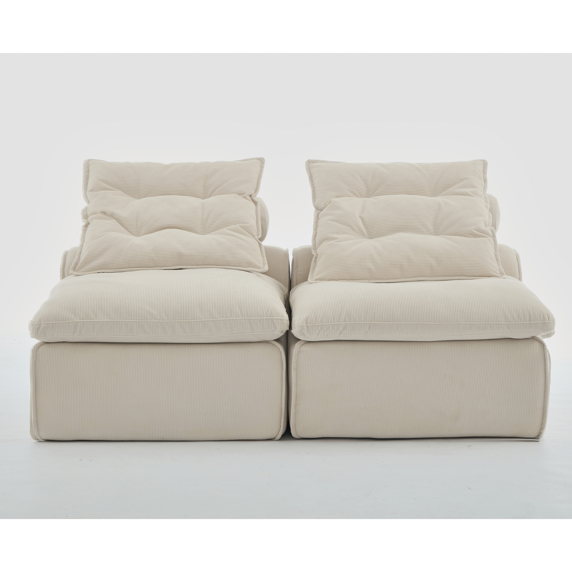 [NEW ARRIVED] [VIDEO PROVIDED]Modular Sofa,No Armrests,At will DIY,Soft Corduroy Fabric,Neck Pillow-Back Lounge Sofa Chair,Reading Nook, or Apartment Living, Lumbar Pillow,2 Seats,Upholstered,Beige