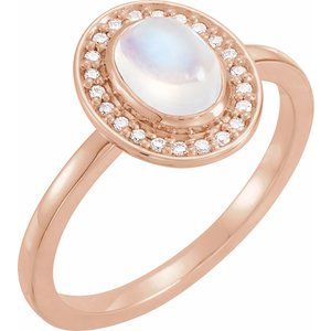 14K Rose Gold Natural Rainbow Moonstone & .08 CTW Natural Diamond Halo-Style Ring