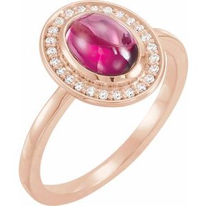 14K Rose Gold Natural Rhodolite Garnet & 1/10 CTW Natural Diamond Halo-Style Ring