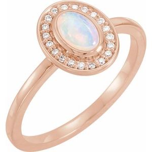 14K Rose Gold Natural White Opal & .08 CTW Natural Diamond Halo-Style Ring
