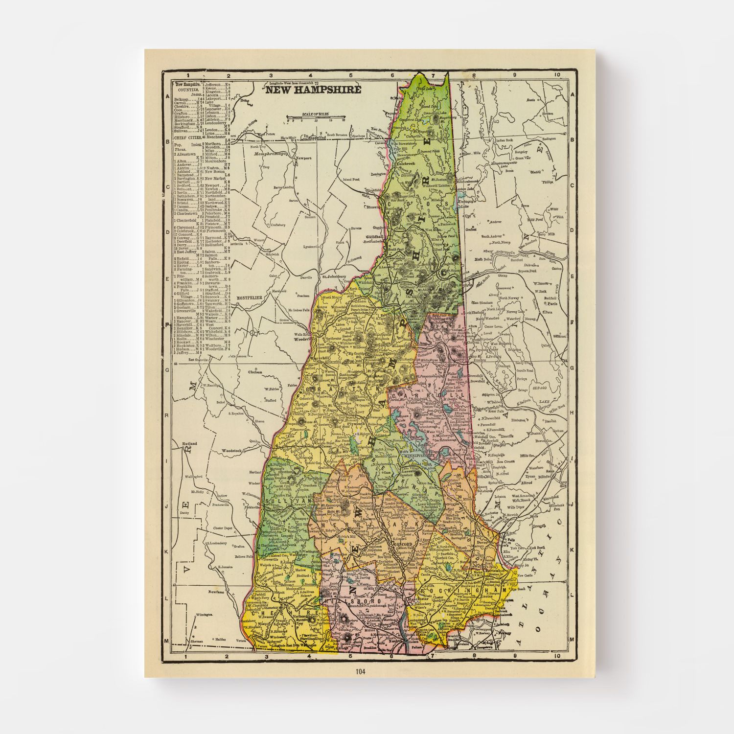 Vintage Map of New Hampshire 1909