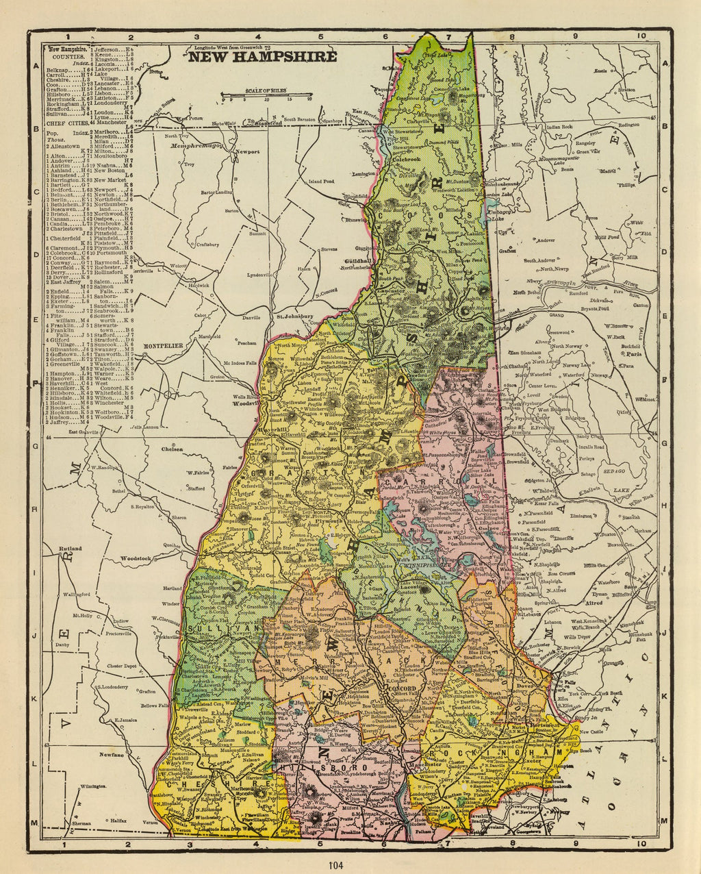 Vintage Map of New Hampshire 1909