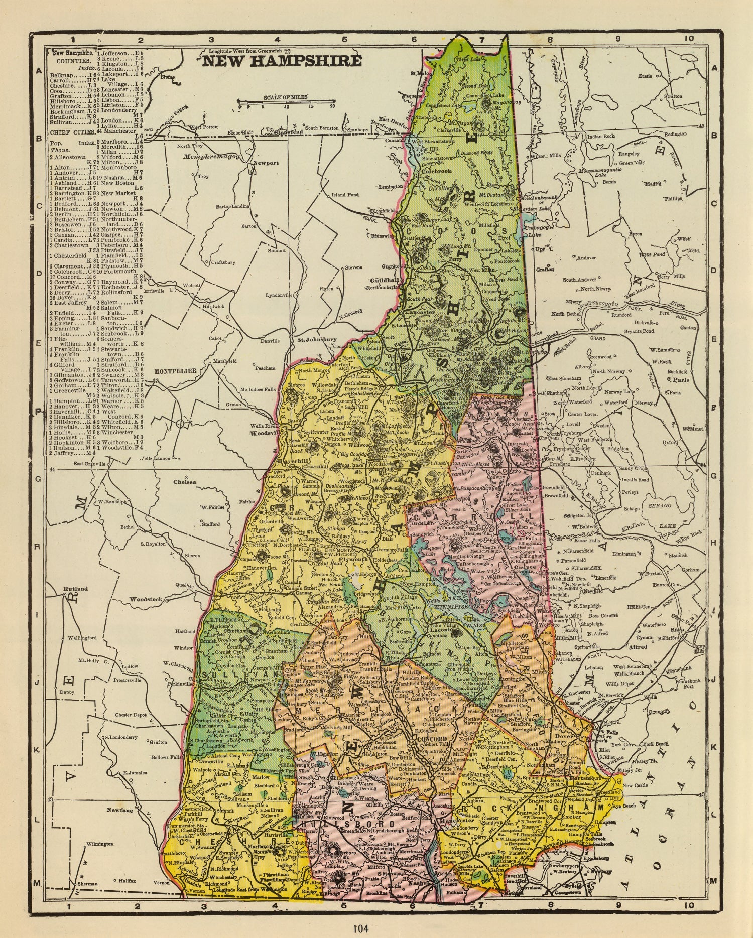 Vintage Map of New Hampshire 1909