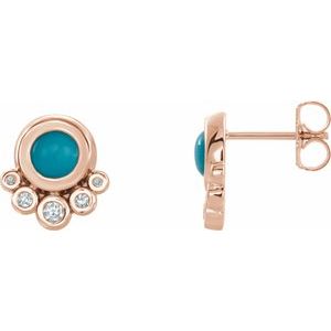 14K Rose Gold Natural Turquoise & 1/8 CTW Natural Diamond Earrings