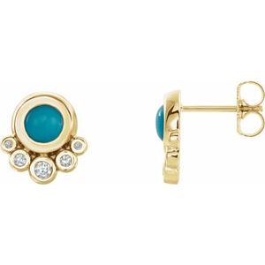 14K Yellow Gold Natural Turquoise & 1/8 CTW Natural Diamond Earrings