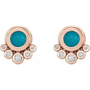 14K Rose Gold Natural Turquoise & 1/8 CTW Natural Diamond Earrings