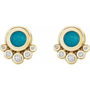 14K Yellow Gold Natural Turquoise & 1/8 CTW Natural Diamond Earrings – image 2