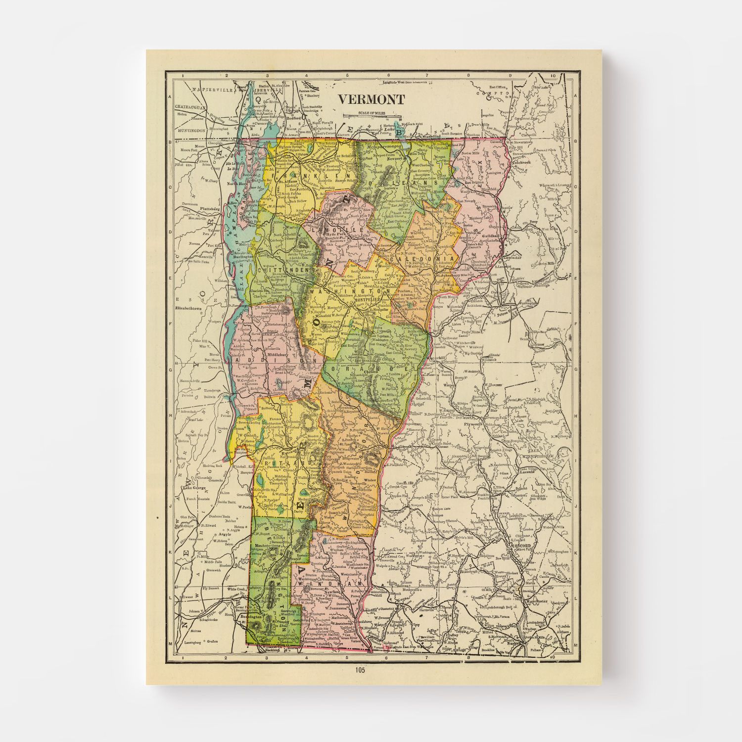 Vintage Map of Vermont 1909