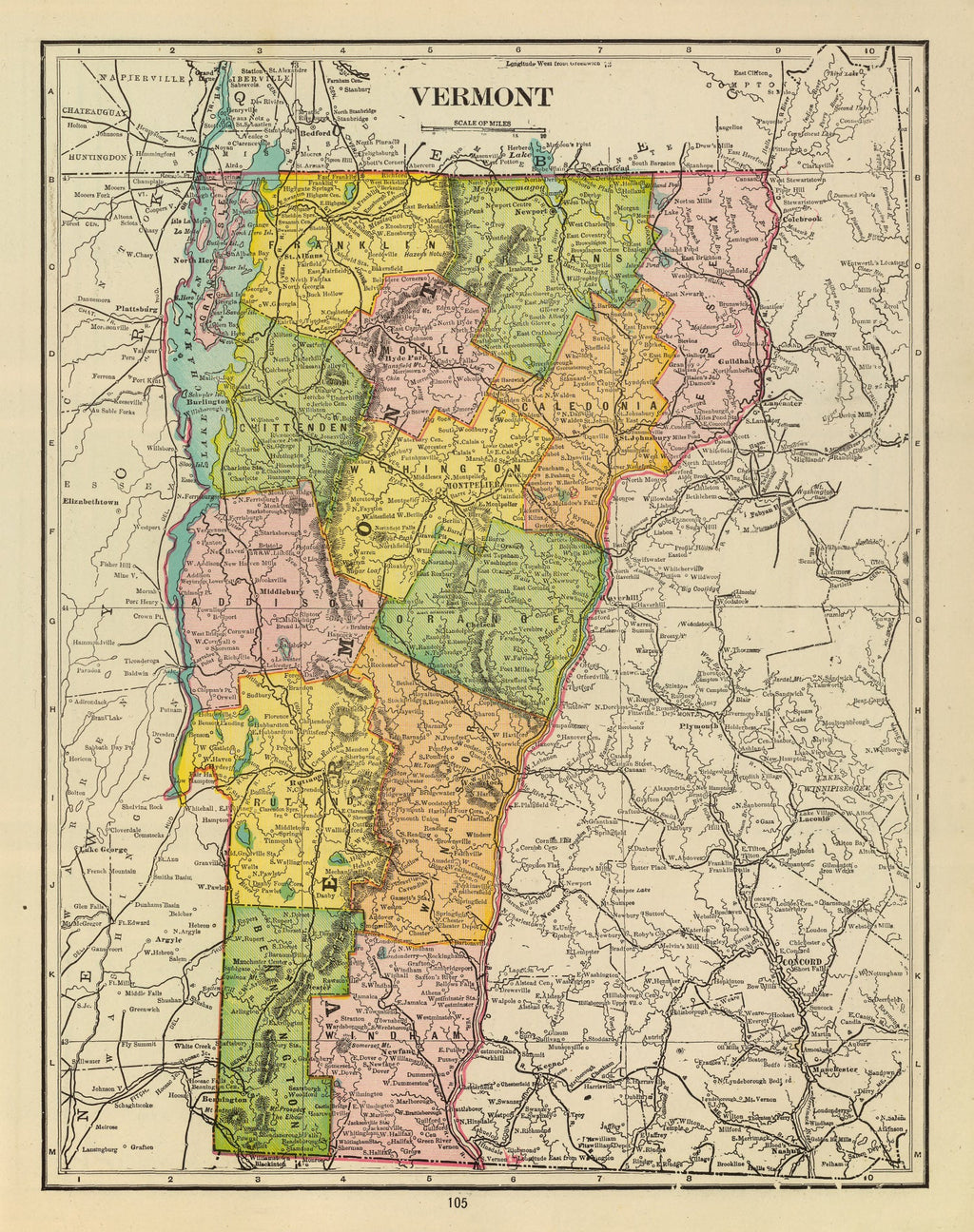 Vintage Map of Vermont 1909