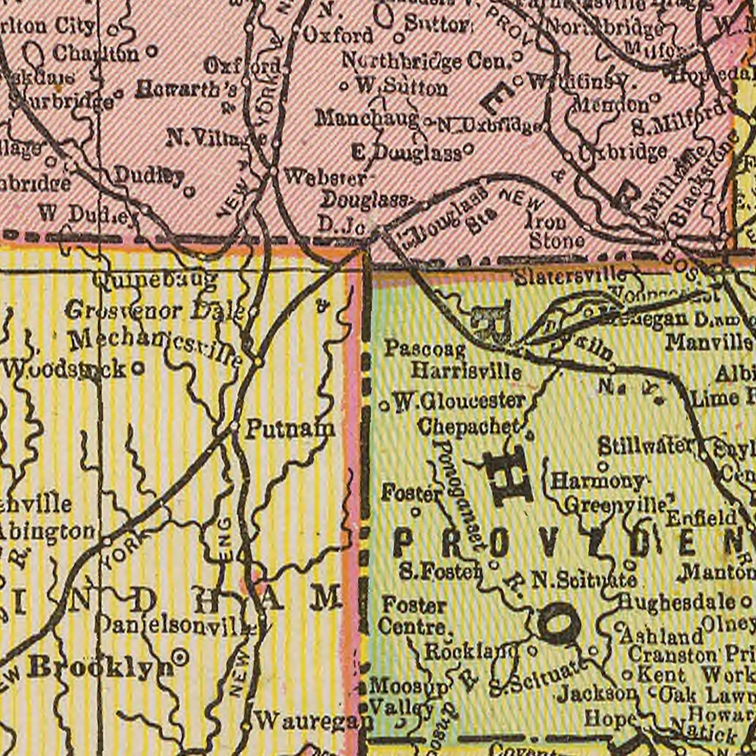 Vintage Map of Massachusetts & Rhode Island 1909