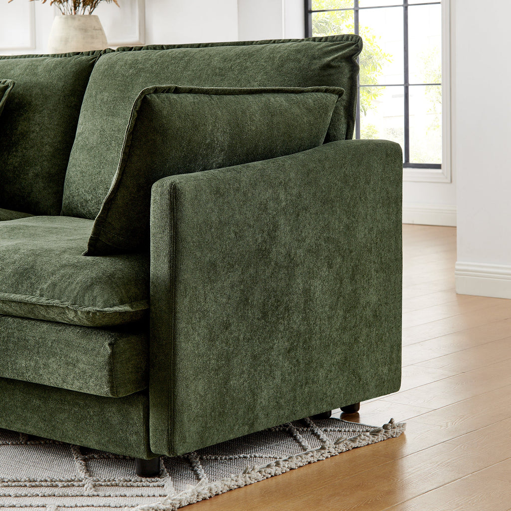 Modern Home Living Room L-Shaped Sectional Sofa Couches with Ottoman, Convertible Oversized 4 Seater Couch Towel Fabric, Green