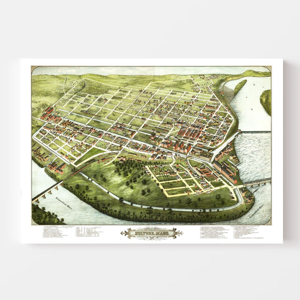 Vintage Map of Holyoke, Massachusetts 1877