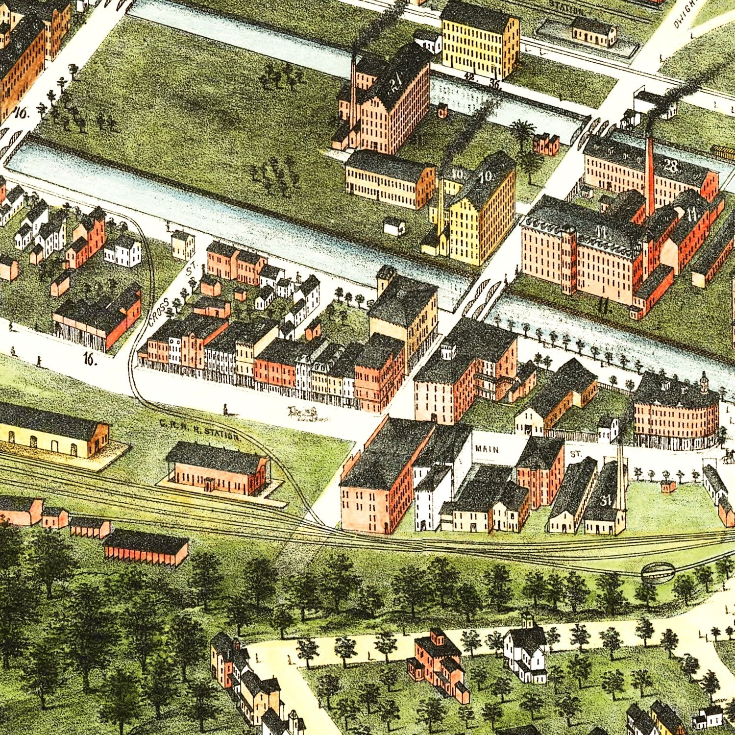 Vintage Map of Holyoke, Massachusetts 1877