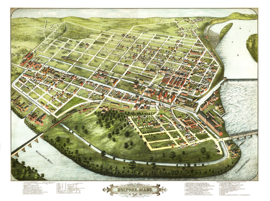 Vintage Map of Holyoke, Massachusetts 1877