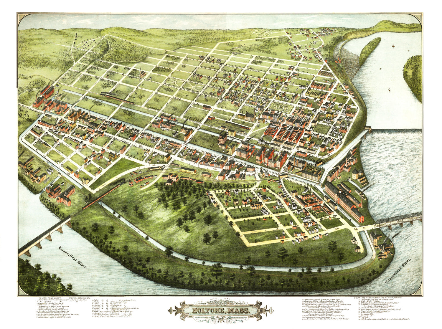 Vintage Map of Holyoke, Massachusetts 1877