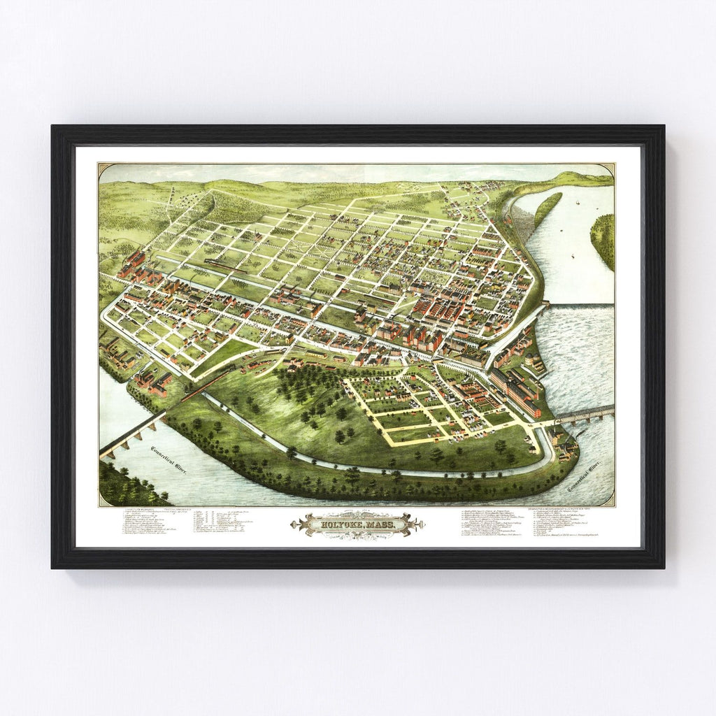 Vintage Map of Holyoke, Massachusetts 1877