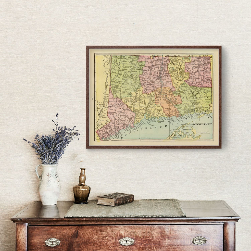 Vintage Map of Connecticut 1909