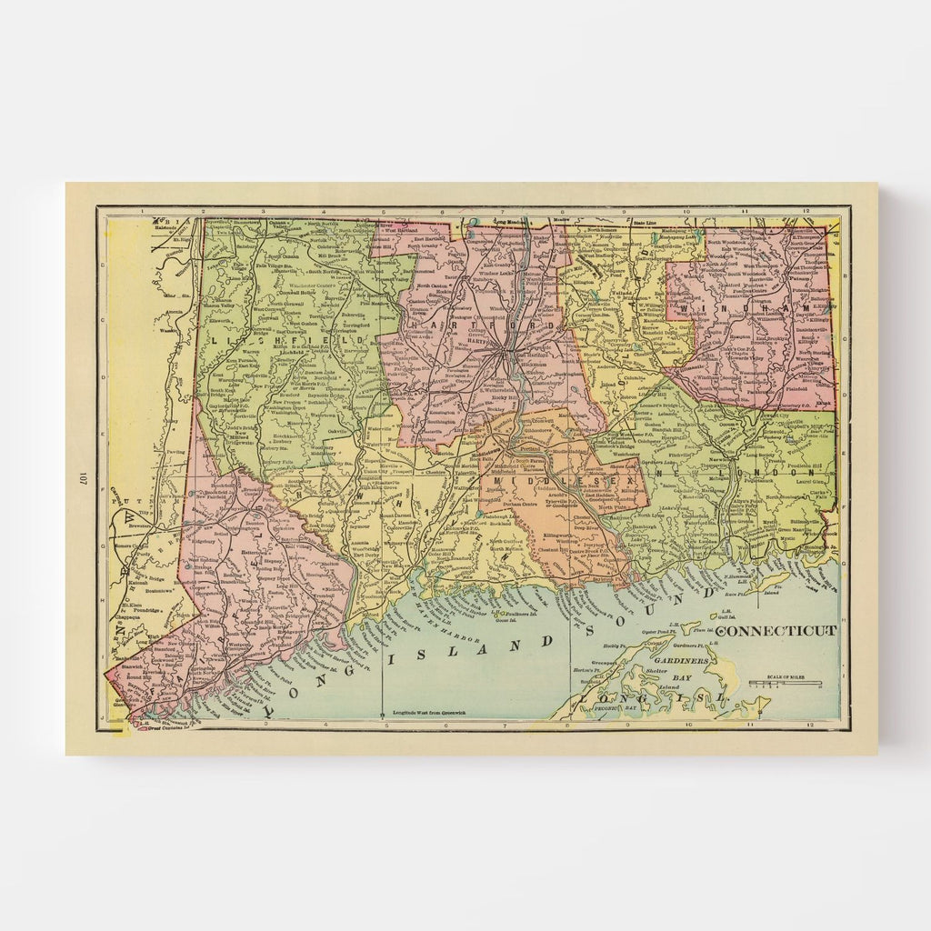 Vintage Map of Connecticut 1909