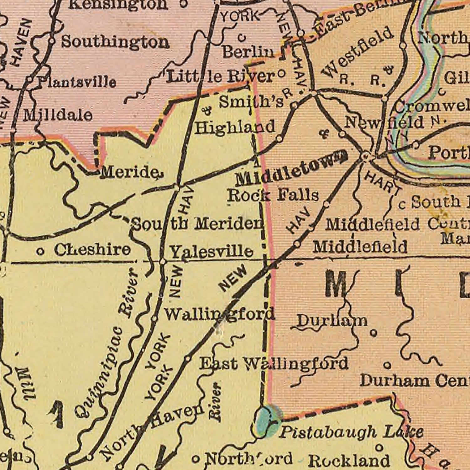 Vintage Map of Connecticut 1909