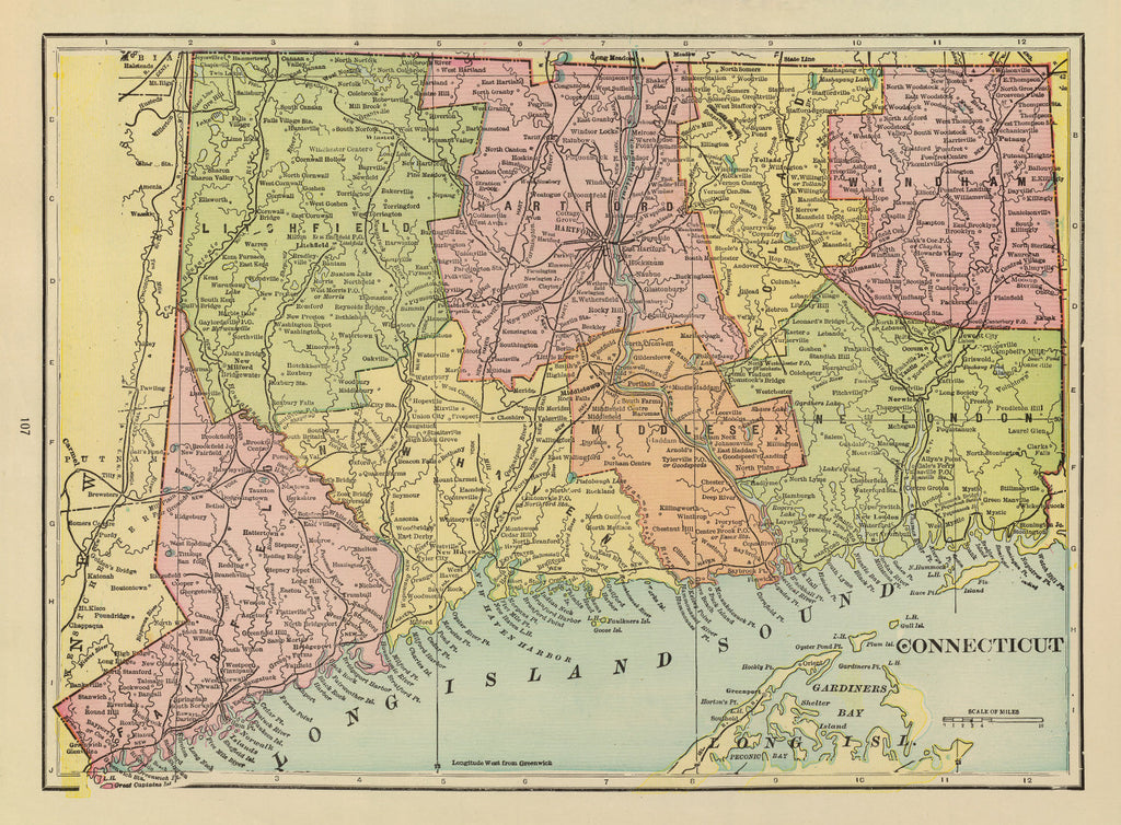 Vintage Map of Connecticut 1909