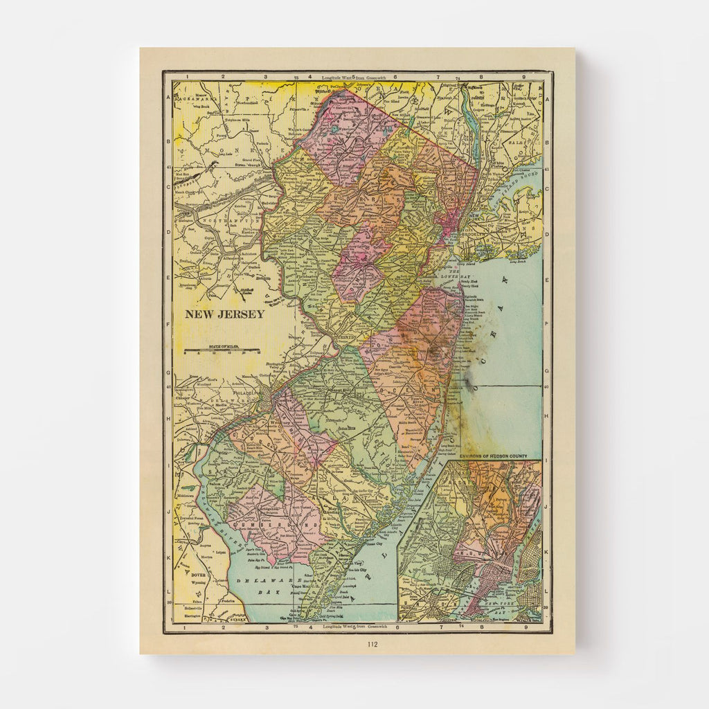 Vintage Map of New Jersey 1909