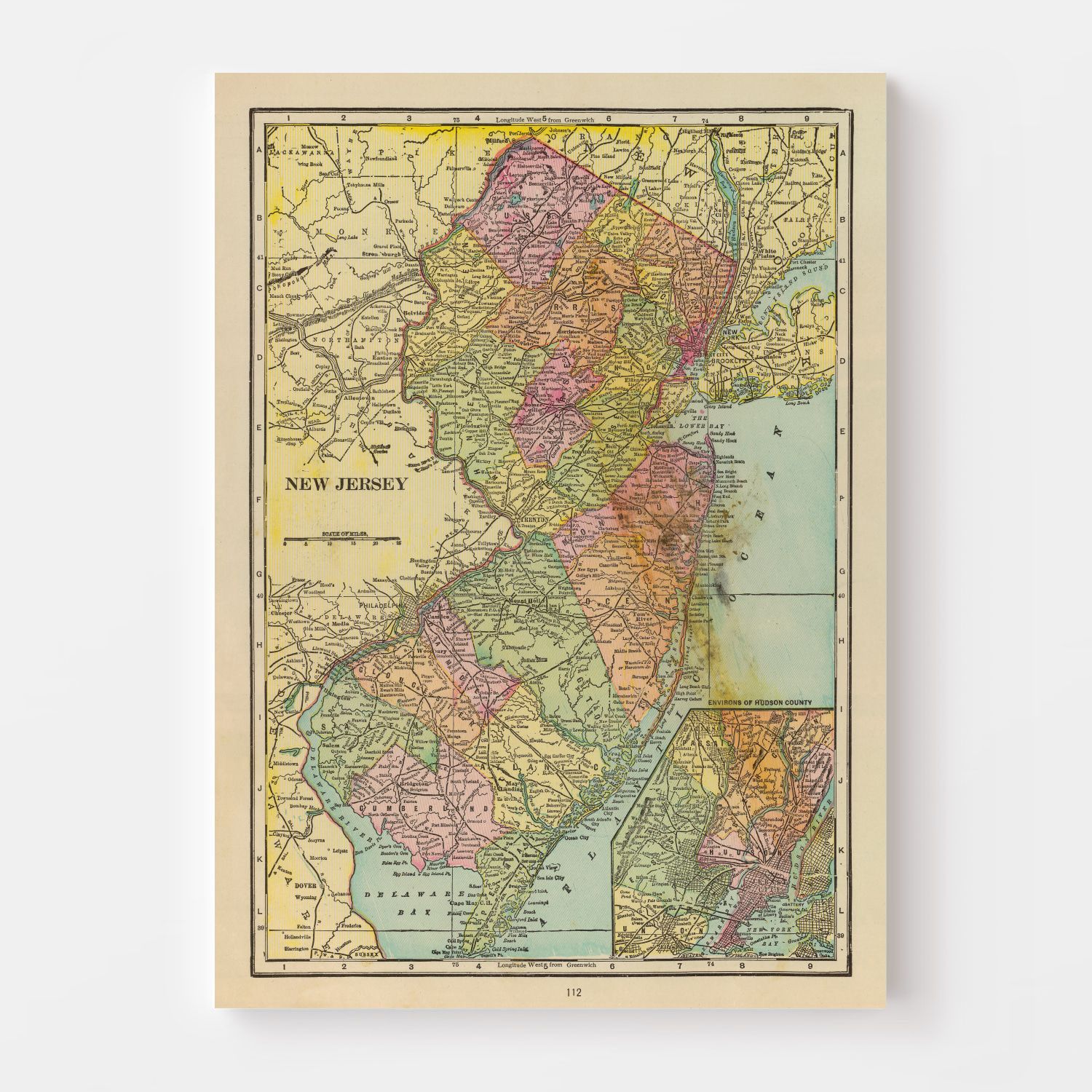 Vintage Map of New Jersey 1909