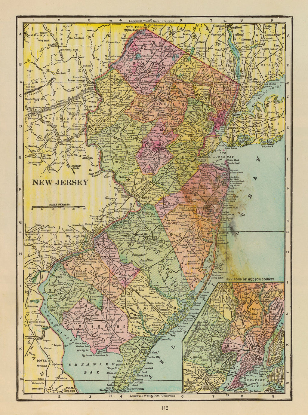 Vintage Map of New Jersey 1909