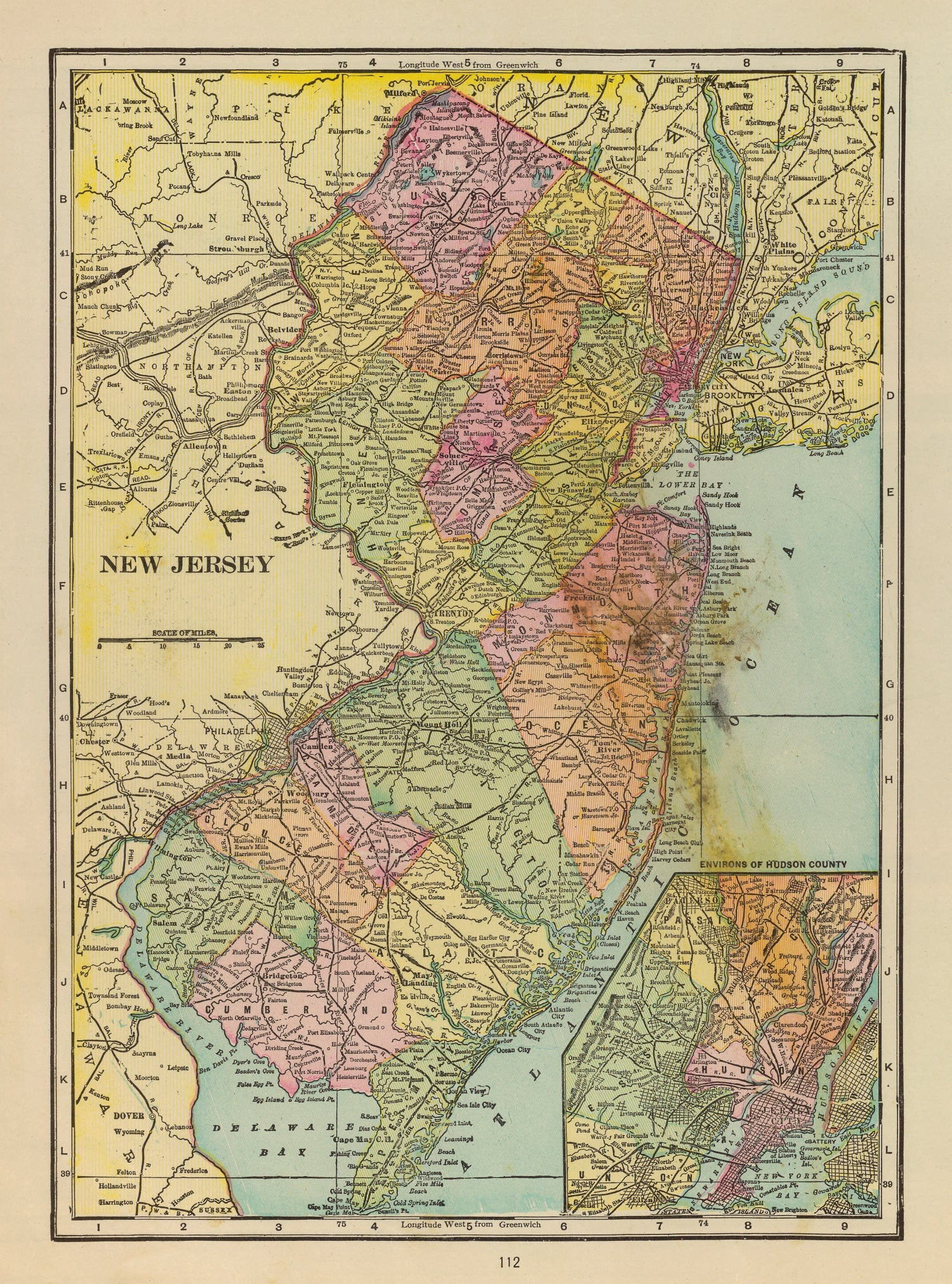 Vintage Map of New Jersey 1909