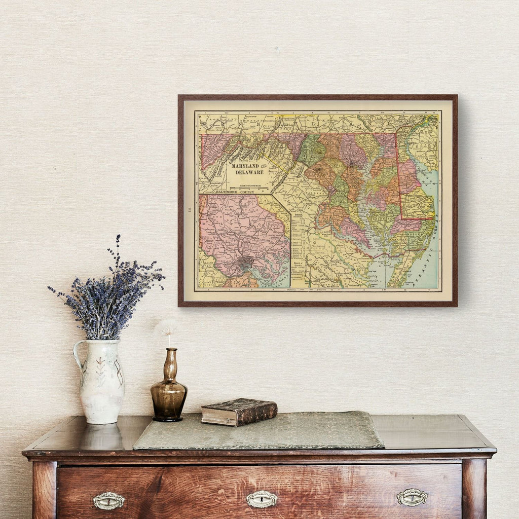 Vintage Map of Maryland & Delaware 1909