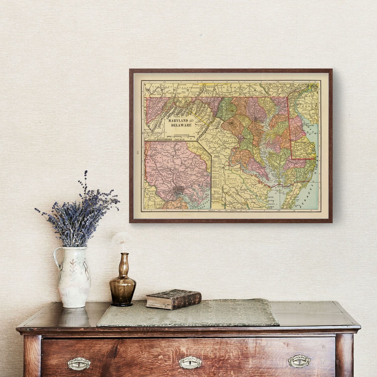 Vintage Map of Maryland & Delaware 1909